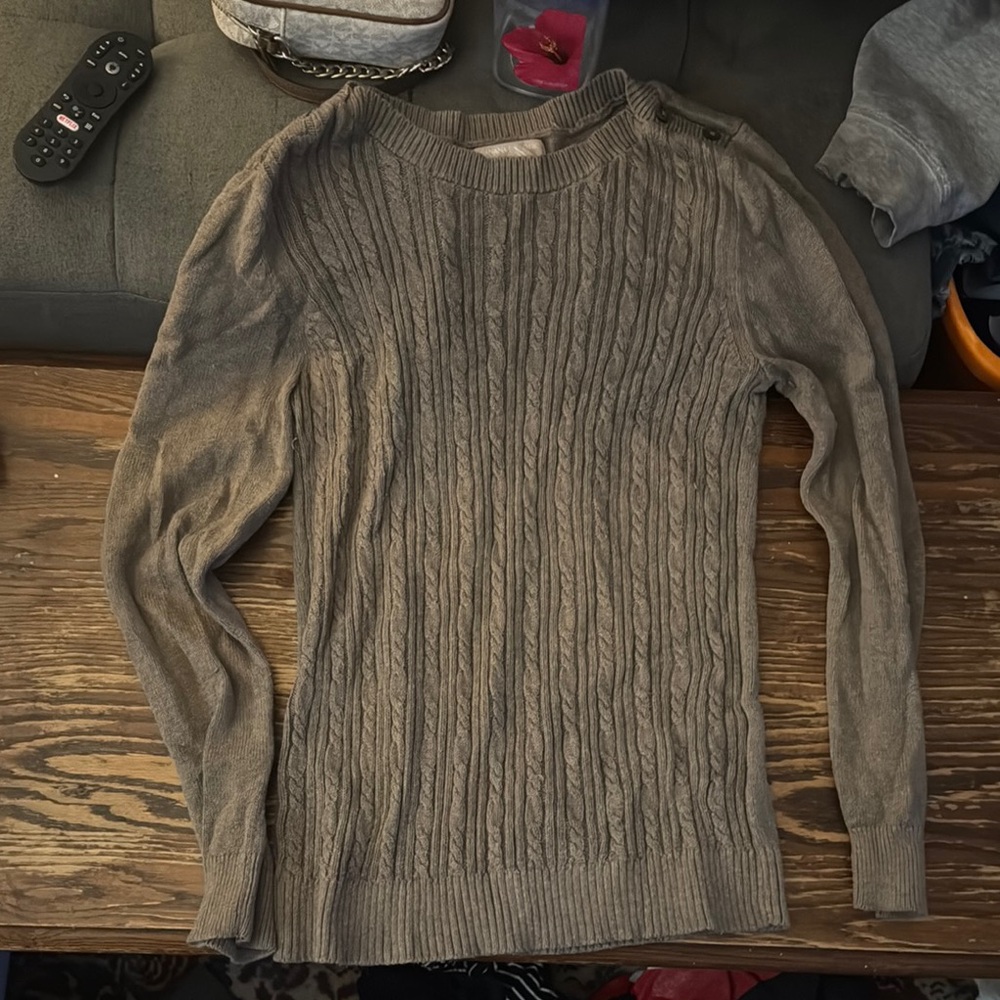 Banana Republic Gray Crewneck Cable Knit Sweater